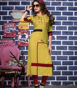 Yellow Embroidered Rayon Embroidered Kurtis