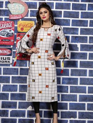 White Embroidered Rayon Embroidered Kurtis 1