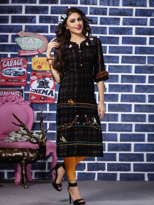 Navy Blue Embroidered Rayon Embroidered Kurtis 1