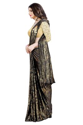 Gold printed lycra saree with blouse 3