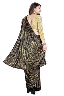 Gold printed lycra saree with blouse 4