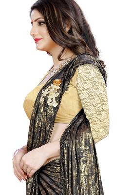 Gold printed lycra saree with blouse 5