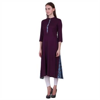 Wine Plain Rayon Ethnic Kurti 3