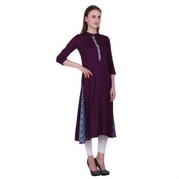 Wine Plain Rayon Ethnic Kurti 4