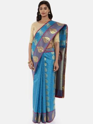 CLASSICATE From The House Of The Chennai Silks Women's Blue  Dharmavaram Silk Saree With Blouse 1