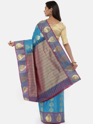 CLASSICATE From The House Of The Chennai Silks Women's Blue  Dharmavaram Silk Saree With Blouse 2