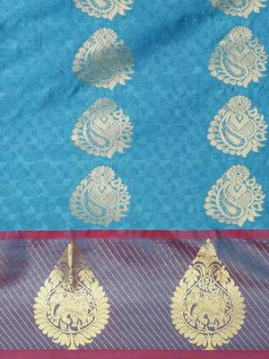 CLASSICATE From The House Of The Chennai Silks Women's Blue  Dharmavaram Silk Saree With Blouse 3