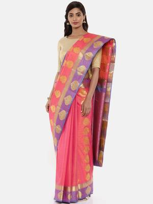 CLASSICATE From The House Of The Chennai Silks Women's Peach Dharmavaram Silk Saree With Blouse 1
