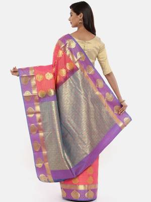 CLASSICATE From The House Of The Chennai Silks Women's Peach Dharmavaram Silk Saree With Blouse 2