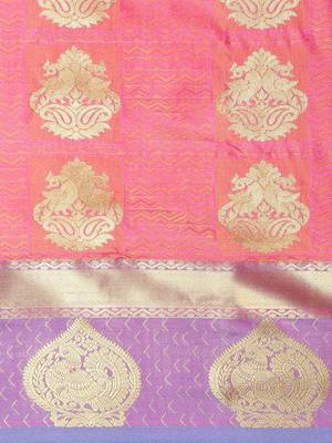 CLASSICATE From The House Of The Chennai Silks Women's Peach Dharmavaram Silk Saree With Blouse 3