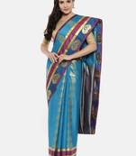 CLASSICATE From The House Of The Chennai Silks Women's Blue  Dharmavaram Silk Saree With Blouse