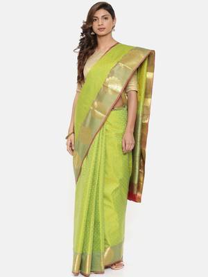 CLASSICATE From The House Of The Chennai Silks Women's Green Dharmavaram Silk Saree With Blouse 1