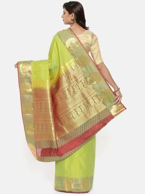 CLASSICATE From The House Of The Chennai Silks Women's Green Dharmavaram Silk Saree With Blouse 2