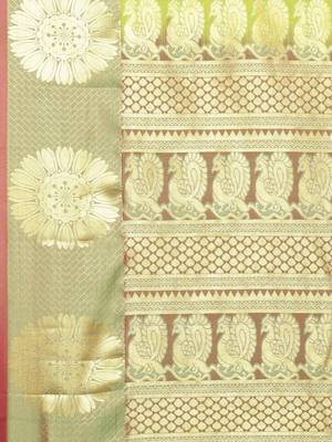 CLASSICATE From The House Of The Chennai Silks Women's Green Dharmavaram Silk Saree With Blouse 4
