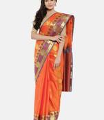 CLASSICATE From The House Of The Chennai Silks Women's Orange Dharmavaram Silk Saree With Blouse