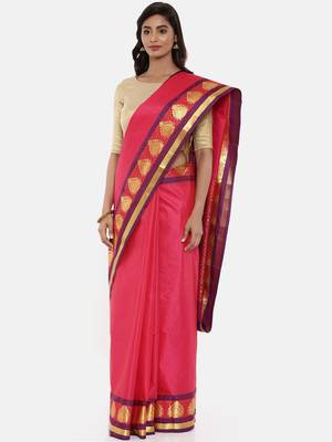 CLASSICATE From The House Of The Chennai Silks Women's Red Dharmavaram Silk Saree With Blouse 1