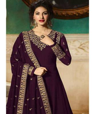 Wine Embroidered Georgette Semi Stiched Salwar With Dupatta 2