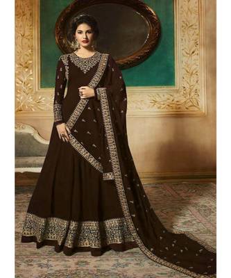 Brown Embroidered Georgette Semi Stiched Salwar With Dupatta 1