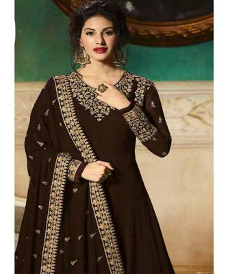 Brown Embroidered Georgette Semi Stiched Salwar With Dupatta 2
