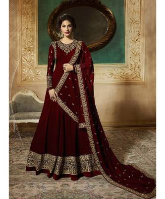 Maroon Embroidered Georgette Semi Stiched Salwar With Dupatta 1