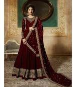 Maroon Embroidered Georgette Semi Stiched Salwar With Dupatta