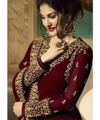 Maroon Embroidered Georgette Semi Stiched Salwar With Dupatta 2