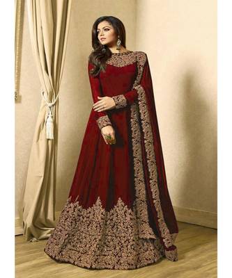 Maroon Embroidered Georgette Semi Stiched Salwar With Dupatta 1