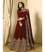 Maroon Embroidered Georgette Semi Stiched Salwar With Dupatta