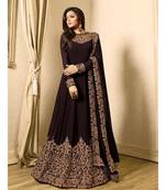 Brown Embroidered Georgette Semi Stiched Salwar With Dupatta
