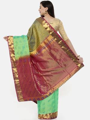 CLASSICATE From The House Of The Chennai Silks Women's Multicolor Dharmavaram Silk Saree With Blouse 2