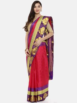 CLASSICATE From The House Of The Chennai Silks Women's Pink Dharmavaram Silk Saree With Blouse 1