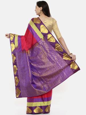 CLASSICATE From The House Of The Chennai Silks Women's Pink Dharmavaram Silk Saree With Blouse 2