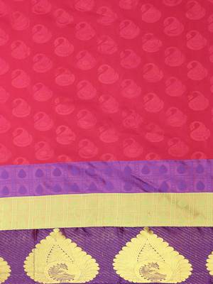 CLASSICATE From The House Of The Chennai Silks Women's Pink Dharmavaram Silk Saree With Blouse 3