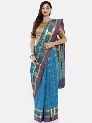CLASSICATE From The House Of The Chennai Silks Women's Blue  Dharmavaram Silk Saree With Blouse 1