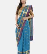 CLASSICATE From The House Of The Chennai Silks Women's Blue  Dharmavaram Silk Saree With Blouse