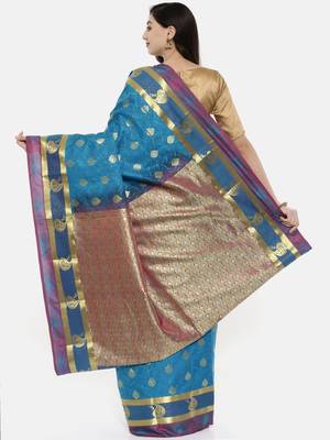 CLASSICATE From The House Of The Chennai Silks Women's Blue  Dharmavaram Silk Saree With Blouse 2