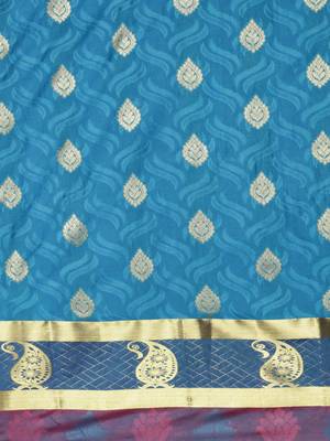 CLASSICATE From The House Of The Chennai Silks Women's Blue  Dharmavaram Silk Saree With Blouse 3