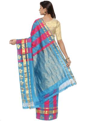 CLASSICATE From The House Of The Chennai Silks Women's Multicolor Dharmavaram Silk Saree With Blouse 2