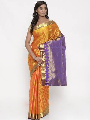CLASSICATE From The House Of The Chennai Silks Women's Yellow Dharmavaram Silk Saree With Blouse 1