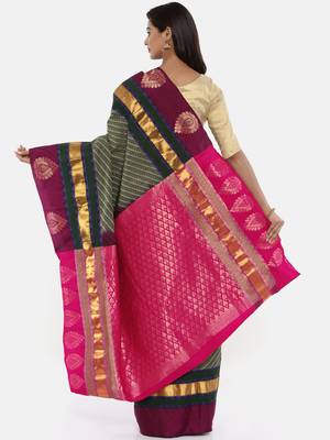 CLASSICATE From The House Of The Chennai Silks Women's  Grey Dharmavaram Silk Saree With Blouse 2