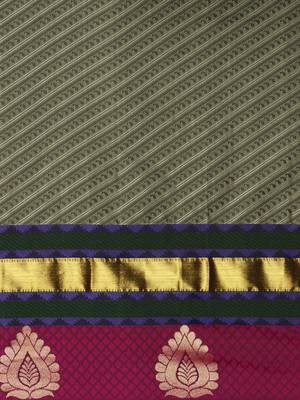 CLASSICATE From The House Of The Chennai Silks Women's  Grey Dharmavaram Silk Saree With Blouse 3
