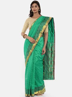 CLASSICATE From The House Of The Chennai Silks Women's Green Dharmavaram Silk Saree With Blouse 1