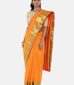 CLASSICATE From The House Of The Chennai Silks Women's Orange Dharmavaram Silk Saree With Blouse