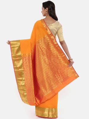 CLASSICATE From The House Of The Chennai Silks Women's Orange Dharmavaram Silk Saree With Blouse 2