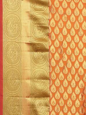 CLASSICATE From The House Of The Chennai Silks Women's Orange Dharmavaram Silk Saree With Blouse 4