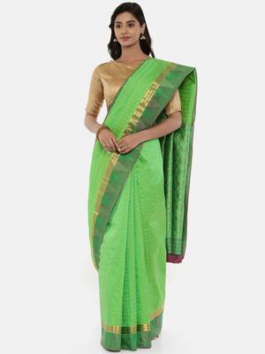 CLASSICATE From The House Of The Chennai Silks Women's Green Dharmavaram Silk Saree With Blouse 1