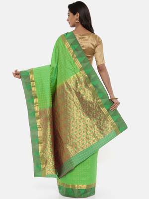CLASSICATE From The House Of The Chennai Silks Women's Green Dharmavaram Silk Saree With Blouse 2