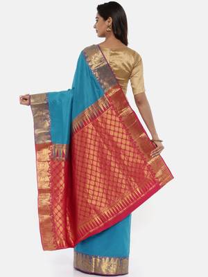 CLASSICATE From The House Of The Chennai Silks Women's Blue Dharmavaram Silk Saree With Blouse 2