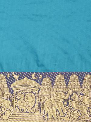 CLASSICATE From The House Of The Chennai Silks Women's Blue Dharmavaram Silk Saree With Blouse 3