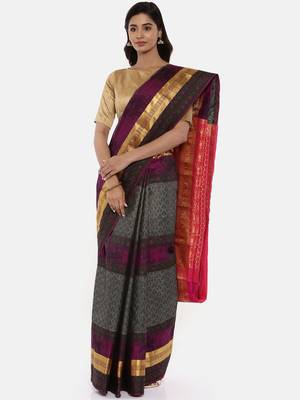 CLASSICATE From The House Of The Chennai Silks Women's  Grey Dharmavaram Silk Saree With Blouse 1